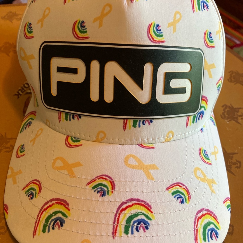 PING White Pride Cap with Rainbow and Yellow Ribbon St. Jude’s Ltd. Edition